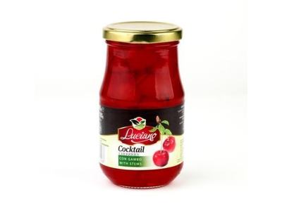 Konservuotos raudonos vyšnios kokteiliams, su kotais, 365 g / 190 g