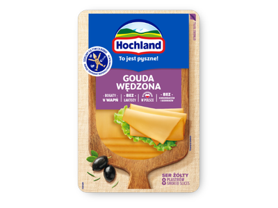 Fermentinis rūkytas sūris HOCHLAND Gouda, brandintas, riekelėmis,55% RSM, 135 g