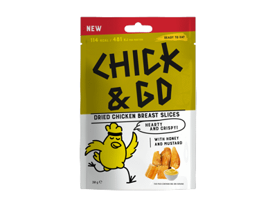 Dž. vištienos užkandis CHICK&GO su garst. ir medumi, nerūš., 30 g