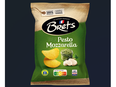 Bulvių traškučiai BRETS, pesto ir mocarelos sūrio skonio, 125 g