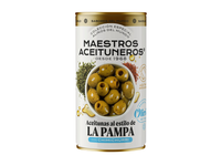 Žalios be kauliukų alyvuogės MAESTROS ACEITUNEROS, „Pampa“ skonio, su čimičiuri padažu, 320/150 g