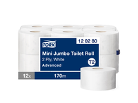120280 Tualetinis popierius TORK T2 Advanced Mini Jumbo, 2 sl., baltos sp., 170 m