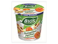 Ekologiškas jogurtas BIOS, su persikais, 3,1%, be laktosės, 370 g, LT-EKO-001