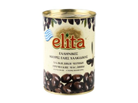 Alyvuogės ELITA juodosios, be kauliukų,  L dydis, 425 g/ 180 g
