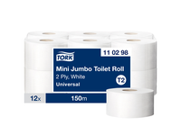 110298 Tualetinis popierius TORK T2 Universal Mini Jumbo, 2 sl., baltos sp., 150 m