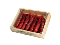 Šaldytos raudonosios krevetainės medinėje dėžutėje, su galva, su kiautu, 30/40, 250 g