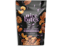Sūrios karamelės skonio skrudintų ir neskrudintų riešutų mišinys NICE BITES, 150 g