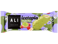 Ledai ICETOPIA matcha grietininiai ledai su aviečių įdaru ir vaflių traškučiais,100ml