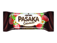 Šokoladu glaistytas varškės sūrelis PASAKA su braškėmis, 20%, 40 g