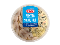 Rūkyti silkių gabaliukai su jūros kopūstais, garstyčiom ir bulvėm, 200 g