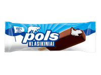 Vaniliniai grietininiai ledai POLS Classic, glaistyti, ant pagaliuko, 8%, 120 ml