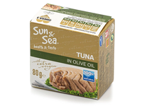 Tunų gabaliukai alyvuogių aliejuje SUN & SEA, 80 g