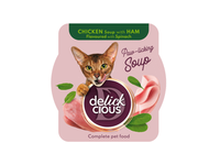 Delickcious™ Kumpio skonio vištienos sriuba su špinatais. Visavertis konservuotas pašaras suaugusioms katėms, 80 gr