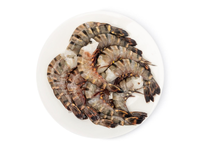 Šaldytos didžiosios tigrinės krevetės, nevirtos, be galvų, su kiautais, 13/15, 20 % glazūra, 1kg