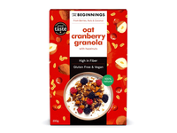 Veganiška avižinė granola THE BEGINNINGS, su spanguolėmis, 200 g