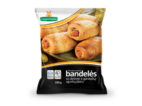 Sluoksniuotos bandelės su dešrele, garstyčių, agurkų įdaru 65 g x 6 vnt