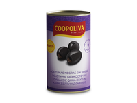 Alyvuogės COOPOLIVA, juodos, be kauliukų, M dydis, 350 g / 150 g