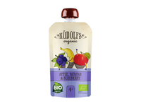 Ekologiška obuolių, bananų, mėlynių tyrelė RŪDOLFS, 4+ mėn., 110 g