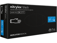 Vienkartinės pirštinės NITRYLEX PF, nitrilinės, nepudruotos, juodos spalvos, M, 100 vnt.