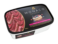 Valgomieji ledai MONACO Berry mille-feulle, dviejų sluoksnių, plastikiniame indelyje, 500 g, 1000 ml