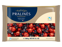 Šokoladiniai saldainiai PRALINES, red/gold, su lazdyno riešutų kremu, 1 kg