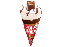 Valgomieji ledai KITKAT, vanilės, kakavos skonio, su KitKat vafliu, vafliniame ragelyje, 110ml