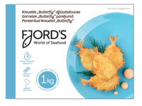 Šaldytos krevetės džiūvėsėliuose Fjords, Butterfly, su uodega, 1kg