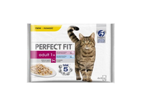 Konservuotas ėdalas PERFECT FIT suaugusioms katėms su lašiša/balta žuvimi, 4*85 g