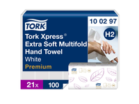 100297 Popieriniai rankšluosčiai TORK H2 Premium Extra Soft, 2 sl., baltos sp., 100 serv.