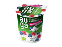 Ekol. jogurtas be laktozės su su mėlynėmis ir avietėmis AUGA, 3,5 % rieb., 350 g