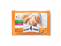 Club 4 Paws Premium su antiena padaže, vištiena ir jautiena, konservuotas pašaras suaugusioms katėms, 4 x 85 g