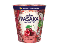 Švelnus jogurtas PASAKA, su vyšniomis ir avietėmis, 2,5%, 370 g
