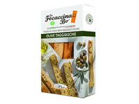 Duonos lazdelės FOCACCINA, Olive Taggiasche, su alyvuogėmis, ryžių aliejumi, 100 g