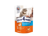 Konservai katėms su lašiša drebučiuose CLUB 4 PAWS, 100g