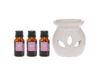 Keraminė žvakidė ir aromatiniai aliejai Polar 3x10ml Rose