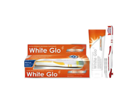 WHITE GLO balinamoji dantų pasta nuo apnašų kaupimosi ANTI-PLAQUE, 150 g+Dantų šepetėlis ir 8 dantų krapštukai