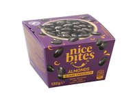 NICE BITES migdolų rieštutai juodajame šokolade, 130 g