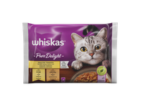 Konservuotas suaugusių kačių ėdalas WHISKAS Pure Delight, vištienos ir kalakutienos rinkinys,4 x 85g