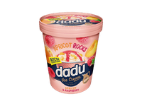 Vaniliniai ledai DADU su abrikosų gabaliukais, aviečių įdaru, 325 g