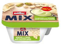 Jogurtas MÜLLER MIX pistacijų skonio su šokoladiniais vafliais 130g 7,2%
