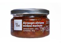 Marinuotos žaliosios alyvuogės SKANOVĖ, be kauliuko, su medumi, aštrios, 200g