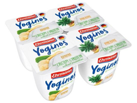 Jogurtas YOGINOS su bananais ir ananasais, 0,1%, pakuotę sudaro 4 vnt.x100 g.