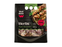 Sausai marin. kiaul. sprand. šašlykas su žolelėmis WELL DONE, 800 g