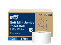 110253 Tualetinis popierius TORK T2 Premium Mini Jumbo,  2 sl., baltos sp.,170 m