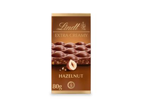 Pieninis šokoladas LINDT EXTRA CREAMY su lazdynų riešutais, 80 g