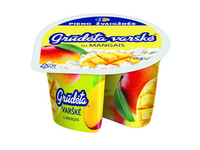 Grūdėtoji varškė PIENO ŽVAIGŽDĖS su mangais, 7 % rieb., 150 g