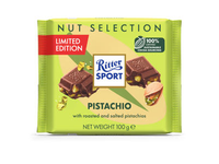 Pieninis šokoladas RITTER SPORT su skrudintomis pistacijomis, 100 g