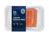 Šviežia atlantinės lašišos (lot. Salmo Salar) filė su oda, 250 g