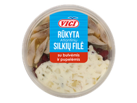 Rūkyti silkių filė gabaliukai su bulvių salotom ir pupelėm, 210 g
