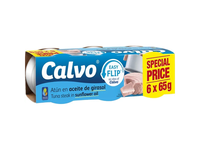 Nesmulkintas tunas saulėgrąžų aliejuje CALVO EASY FLIP, 6x65 g